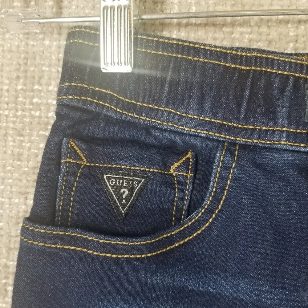 Guess Los Angeles Roll Cuff Jean Shorts Youth 12 Blue Denim‎ Zip Tie Waist EUC